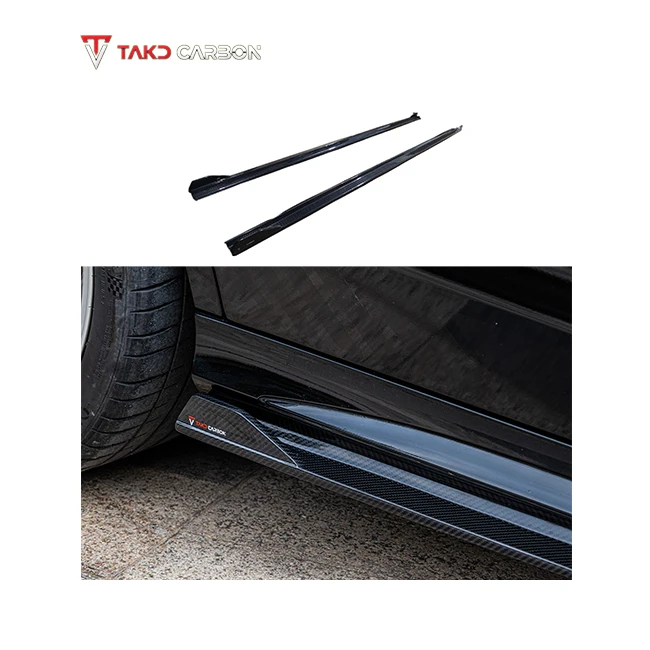 Real Car Data Development Dry Carbon Fiber universal rear spoilers Side Skirts Extensions For BENZ AMG C63 W205