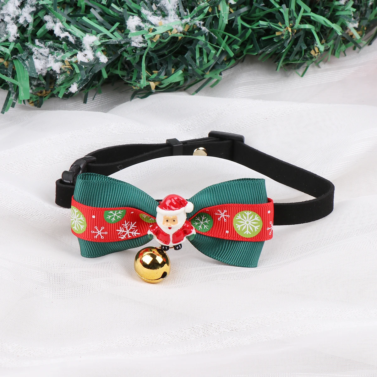 

Christmas Pet Collar Bell Bow Knot Festive Decor Dog Cat Adjustable Belt Simple Design Bright Color Medium Pets