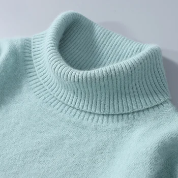 Autumn and Winter Men Loose Turtleneck 100% Mink Cashmere Sweater Men's Casual Thermal Pullover Solid Color Knit Plus-Size Top 4