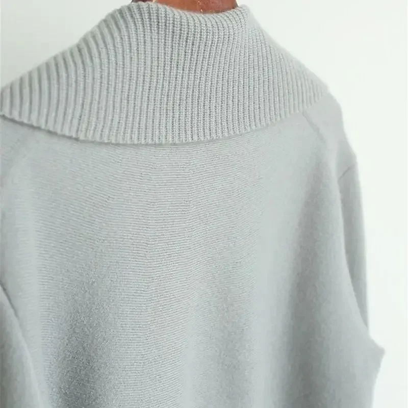 Autumn New Zipper Knit Sweater Women Causal Comfortable Womens Cashmere Cardigan Turtleneck Wool Knitwear