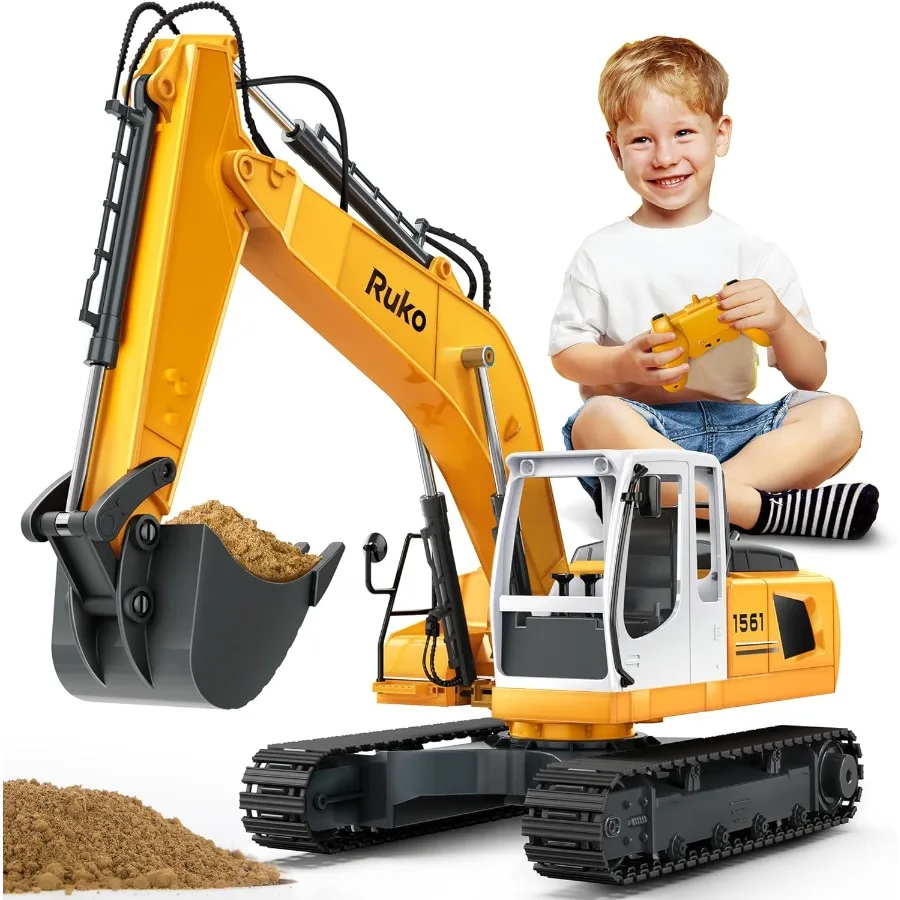 Excavator 3 in 1 Construction Toys for Boys, 17 Channel Remote Control Vehicles with Grab Alloy Shovel Drill, Realistic Lights &