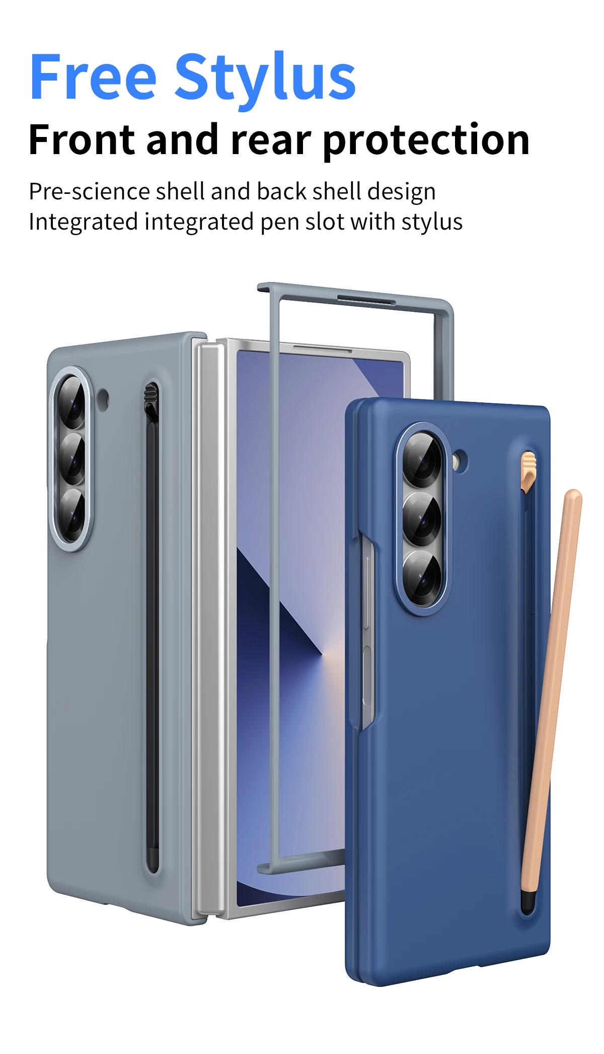 Suitable for Samsung Galaxy Z-Fold6/Fold5/Fold4/Fold3 New Folding Skin-Feel Mobile Phone Case with Stylus Compatible with S Pen view 3