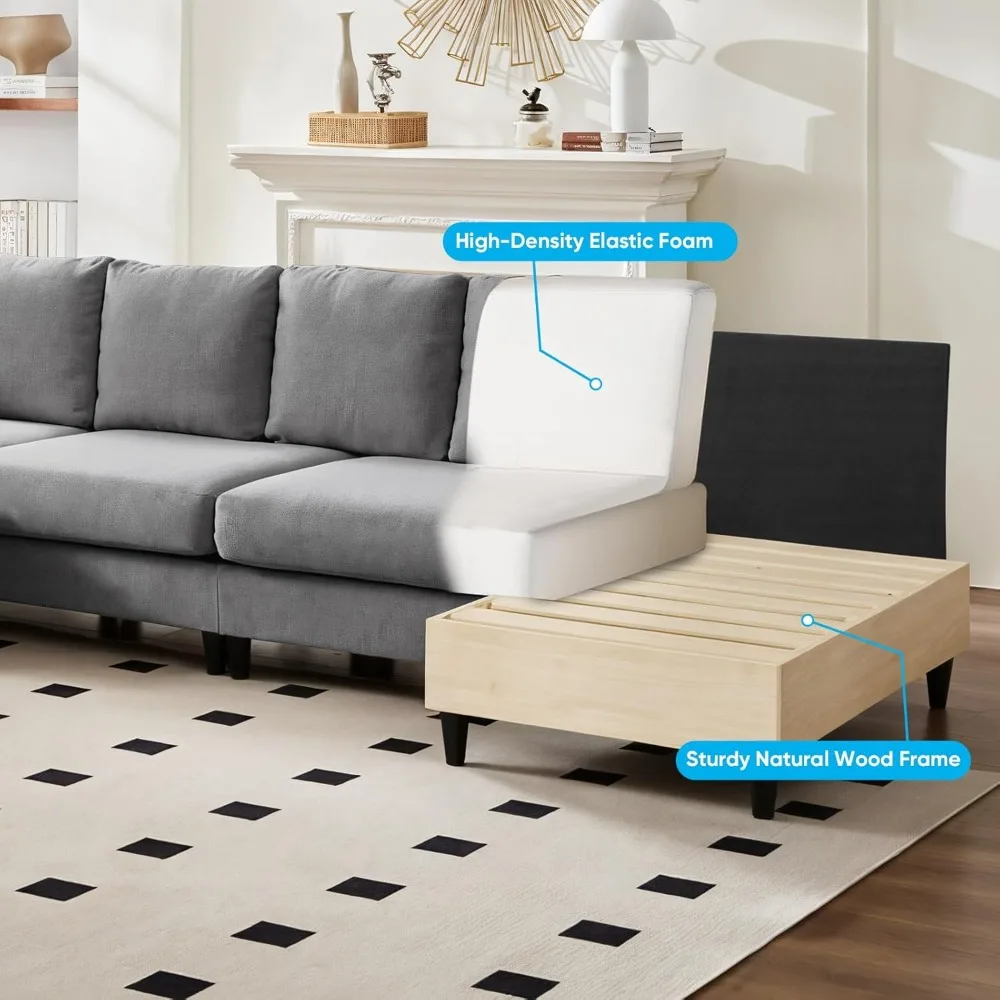 114 U-Shaped Living Room Sofa Set, Linen Fabric Oversized Sectional Soft Couch, 4 Seat Modern Couches with Removable Pill