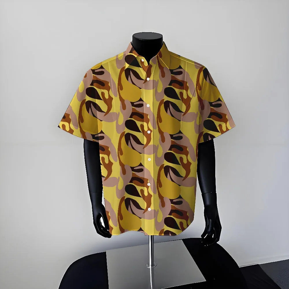 2025 Men's Vacation Casual Shirt American Style Yellow Shirts Summer Classic Trendy Short Sleeved Loose Graphic Top Men Clothing