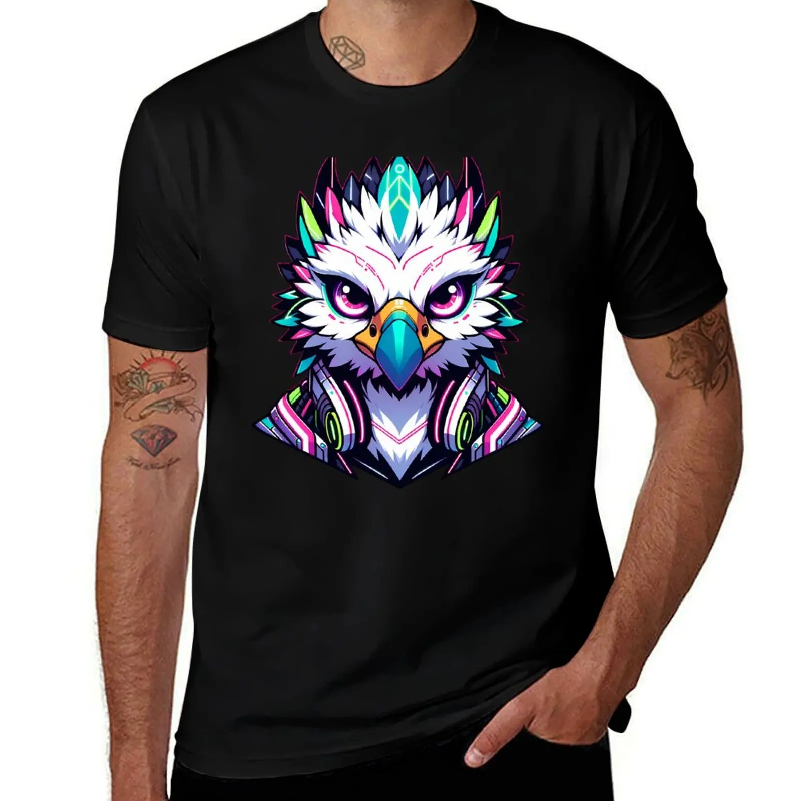 Cyberpunk Neon Avian Anthro Griffin T-Shirt Casual Graphic Print Tee T-Shirt