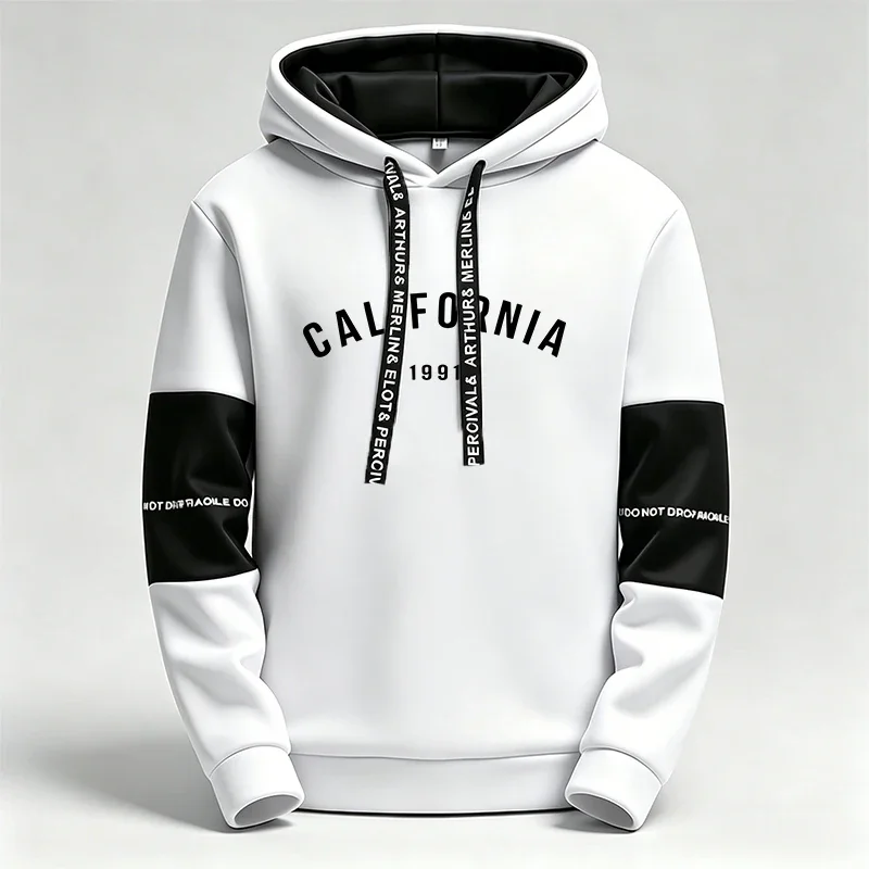

Mens Sweatshirts Printing Casual Hoodies Outdoors Fitness Sports Jogging Man Clothing Daily Black White Street Sportswear Tops