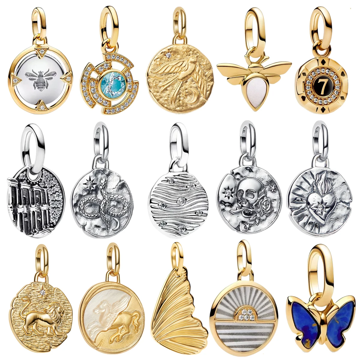 

Винтажные круглые подвески из стерлингового серебра 925 пробы, цветок, череп, змея, птица, печать, бусины, серьги, браслеты, ожерелья, женские ювелирные изделия своими руками, подарок