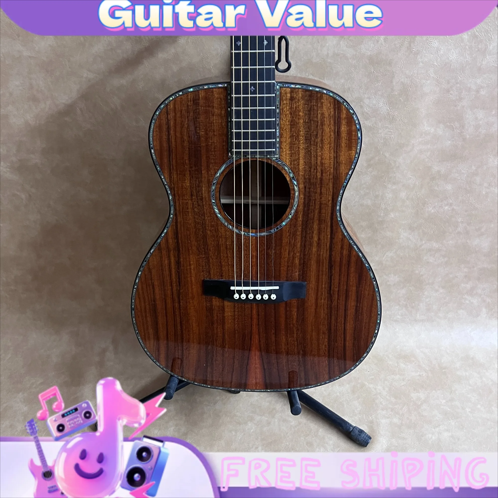 OM42 Solid Koa Body 6 Strings Folk Guitar Koa Back Sides Ebony Fingerboard Abalone Inlay Ebony Bridge Delivery Included Pickup