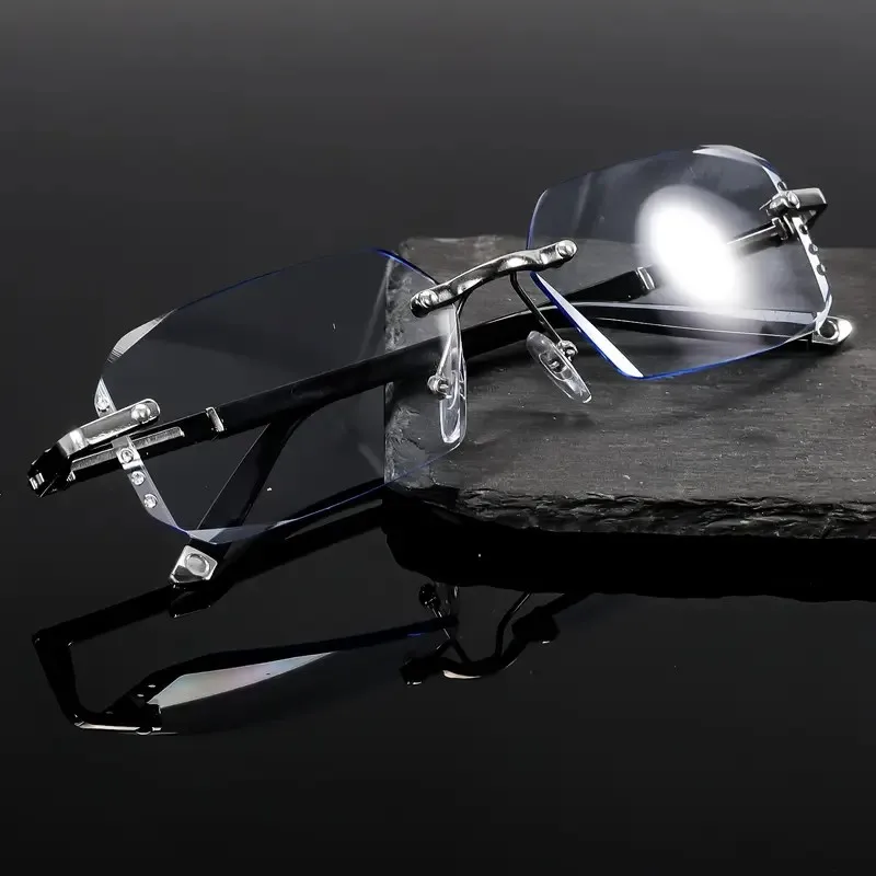 

Luxury Diamond Cut Edge Optical Glasses Frameless HD Anti Blue Glasses Men's Anti Fatigue Business Rimless Color Change Eyewear