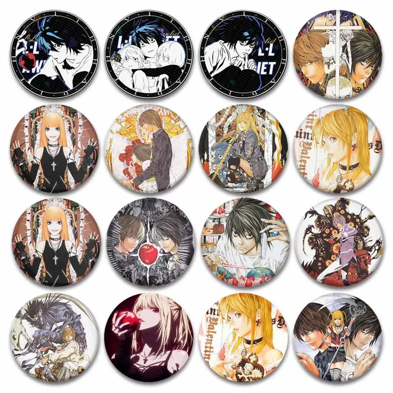 

Classic Anime Death Note Button Pin Tinplate L Yagami Light Ryuk Round Brooch Cosplay Cartoon Badge Backpack Clothes Accessories