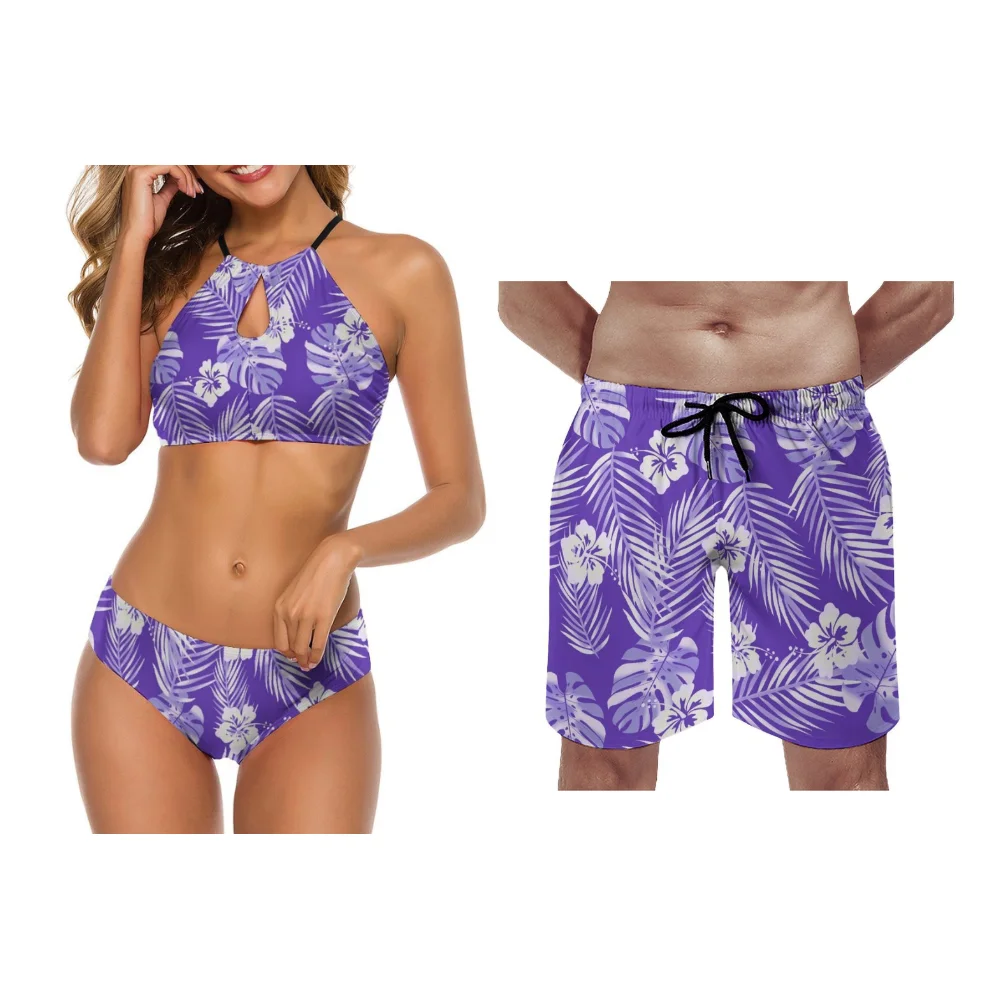 Summer New Polynesian Style Couple'S Swimming Suit Set Customized Sexy Ladies' Beach Bikinis Men'S Beach Shorts