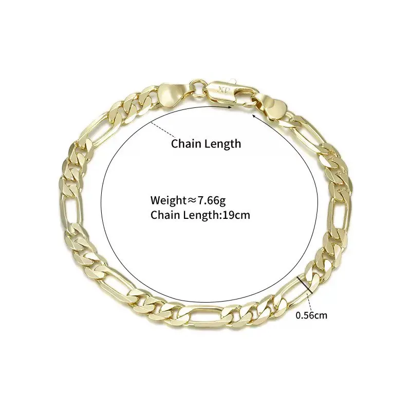 XP Jewelry -- ( 19.5 / 25 cm x 6 mm ) Fashion Figaro 3:1 Bracelet For Men Jewelry 14 k Light Gold Plated Eco- Friendly