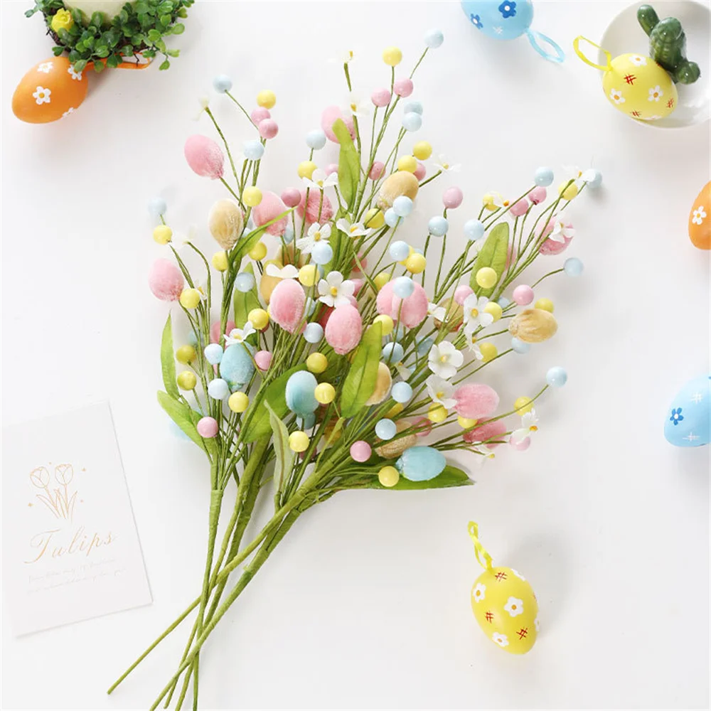 Easter Egg Tree Branch Fake Plant Happy Easter Decor Party Home Vase Decor Diy Flower Arrangement Decorative Accessories