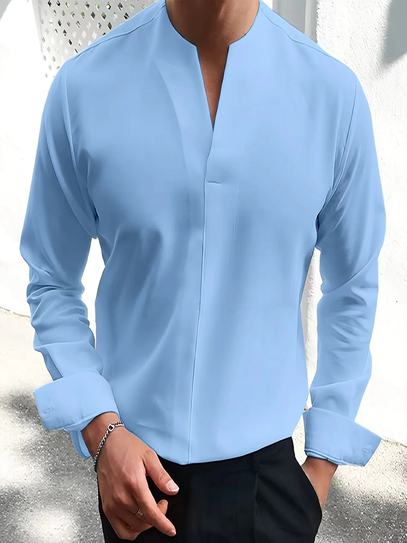 Slip material outdoor youth Leisure V-neck Long sleeve men's shirt Four seasons universal shirt