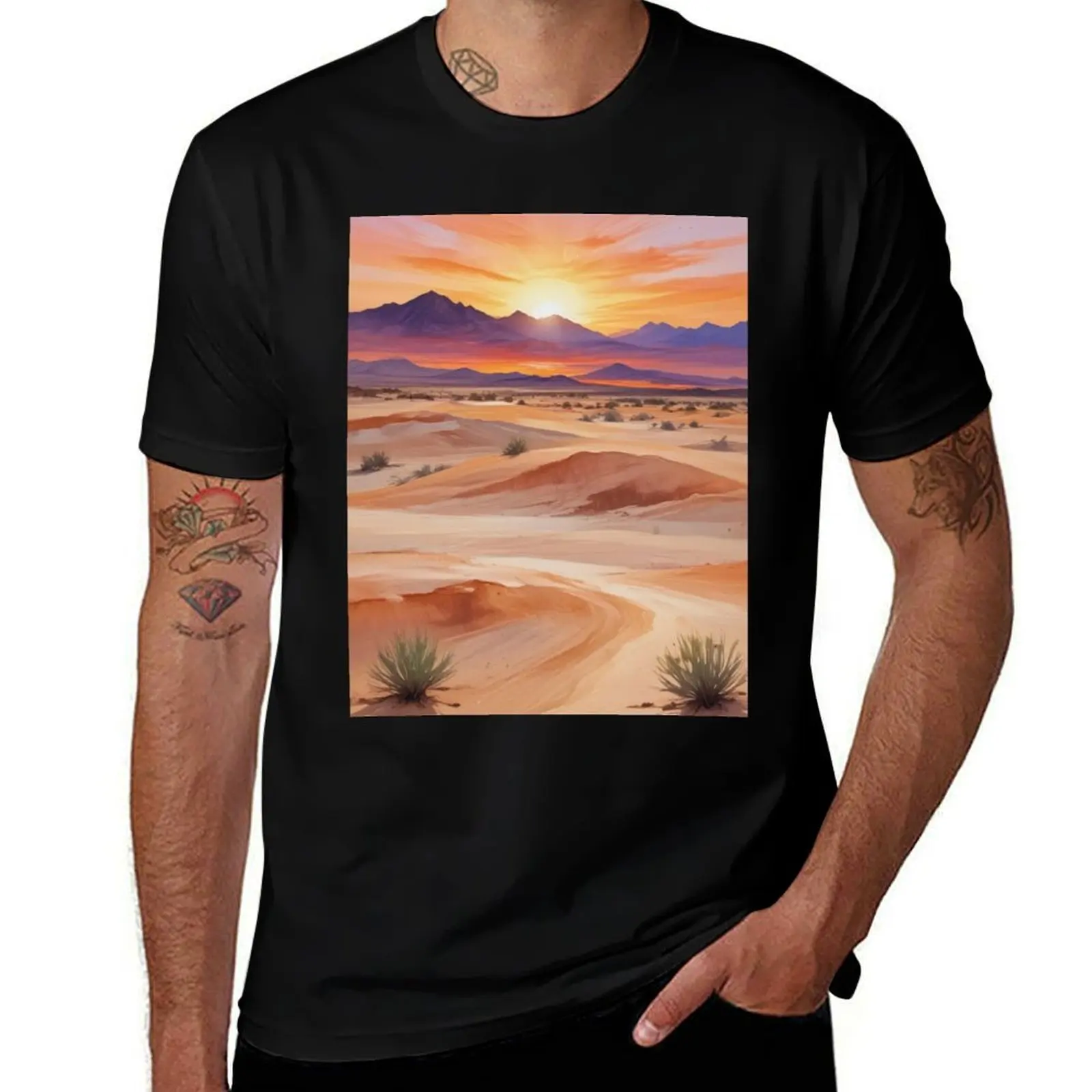 

Футболка с цифровым принтом Desert Sand Sunset, футболки с рисунком синего замка, персонализированная футболка, винтажная хлопковая футболка для мужчин