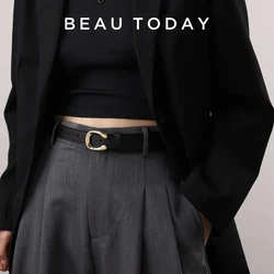 BEAUTODAY Classical Belts Women Genuine Cow Leather Buckle Straps Designer Female Elegant Dress Accessories Handmade 91086