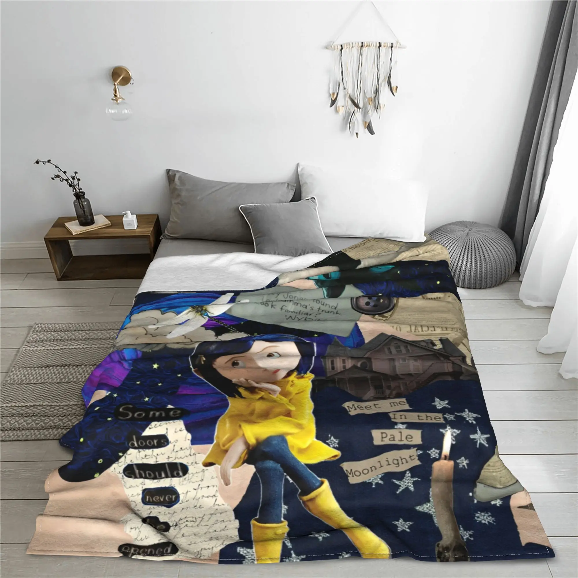 Coraline Halloween Horror Blankets Flannel Print   Multifunction Ultra-Soft Throw Blankets for Bedding Travel Rug Piece