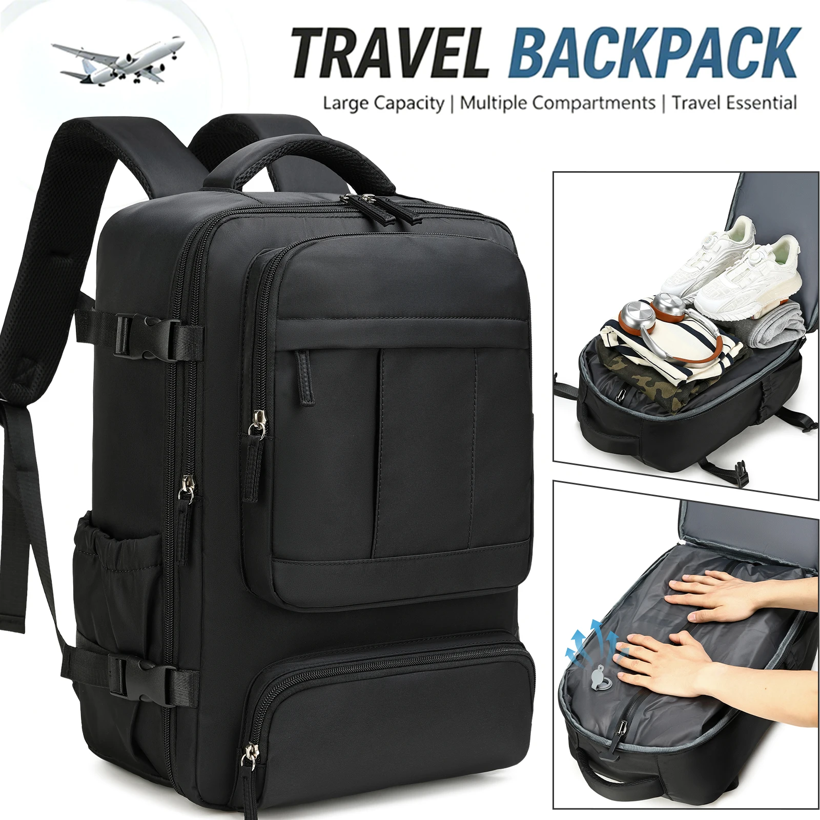 Vacuum Compression Travel Backpack, Lightweight Foldable, Must-Have Goodie for Business Trips, Camping & Travel.