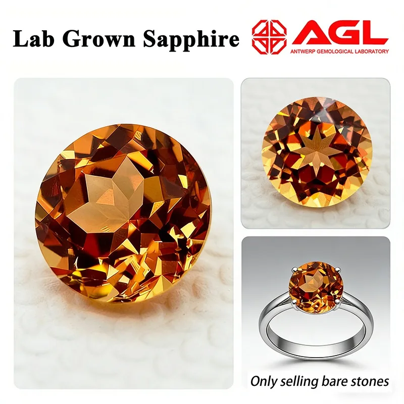 

Lab Grown Sapphire Round Cut Orange Color DIY Jewelry Making Ring Necklace Main Materials Selectable AGL Certificate