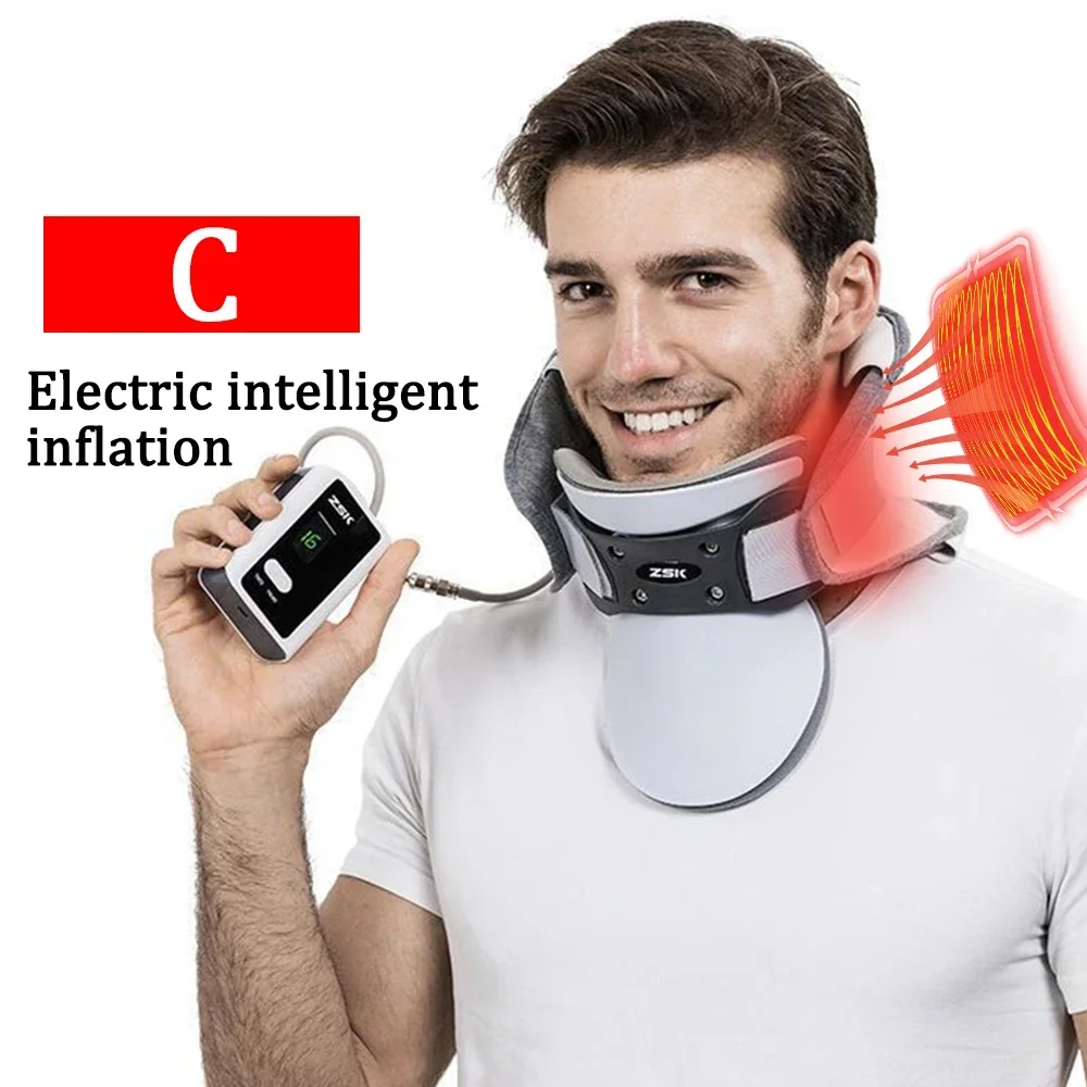 Dispositivo di trazione gonfiabile per il collo Impacco caldo per il collo Supporto per trattore per vertebra cervicale Supporto per correttore di postura Allevia il dolore al collo