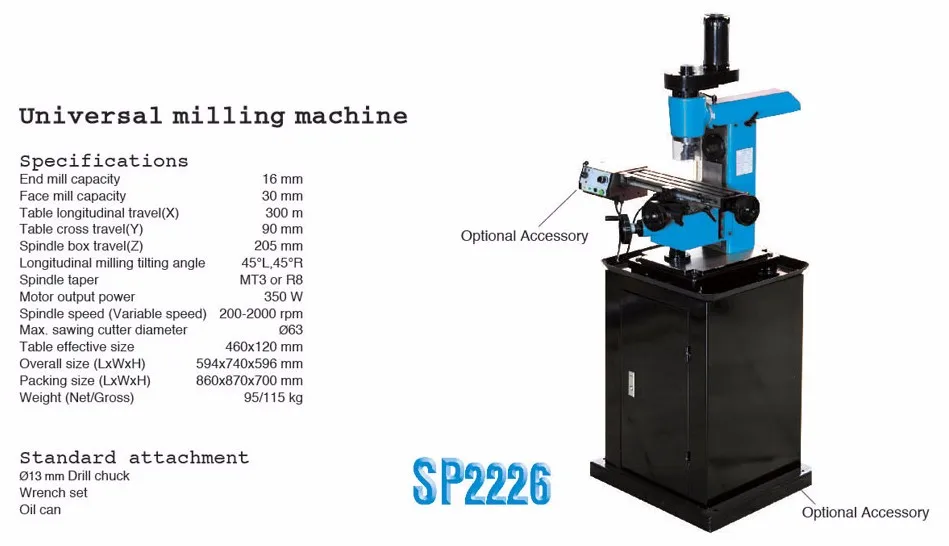 SP2226 Cutter Mini Horizontal Milling Machine for Hobby