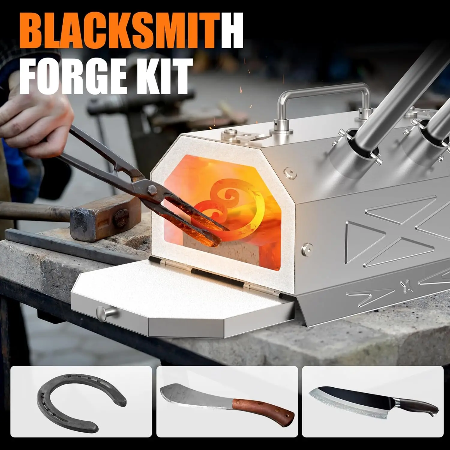 Portable Double Burner Forge Kit with 30PSI Regulator for Knife Making and Blacksmithing