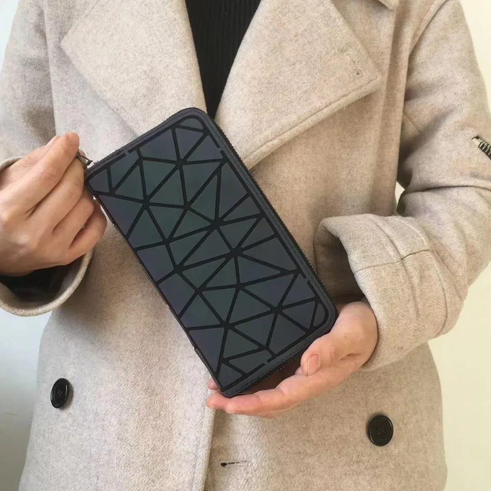 Fashion Luminous long zipper wallet for women.Geometric rhombus cell phone wallet/multi-card credit card holder and coin purse