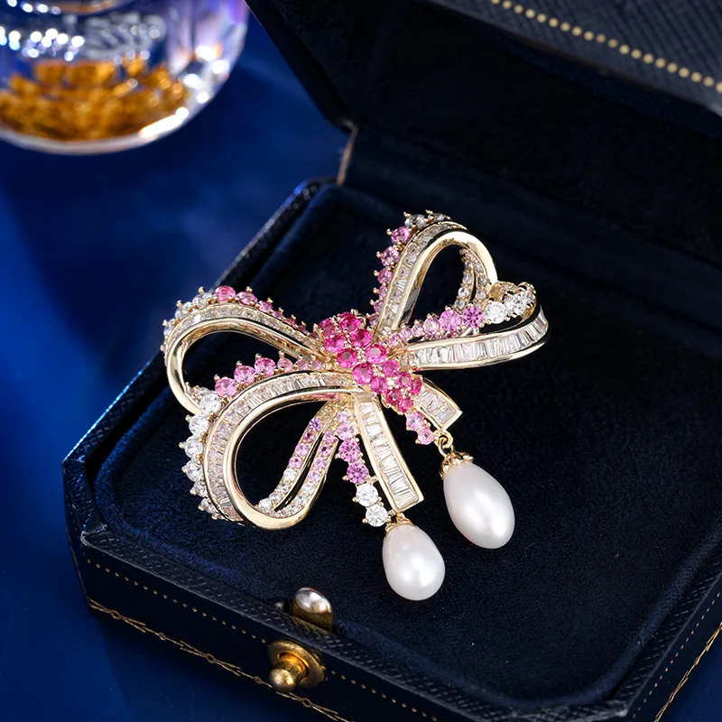 القوس لؤلؤ المياه العذبة الطبيعية قلادة بروش الملحقات