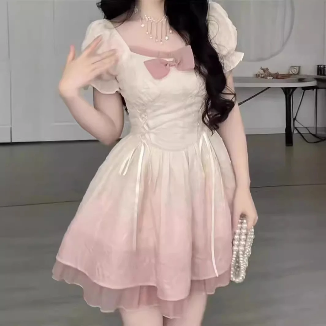 Sweet Summer Bubble Sve Dr adual Waist Inward Schlankheitsrock Student Sle Polyester Nylon Cosite Fiber Dr