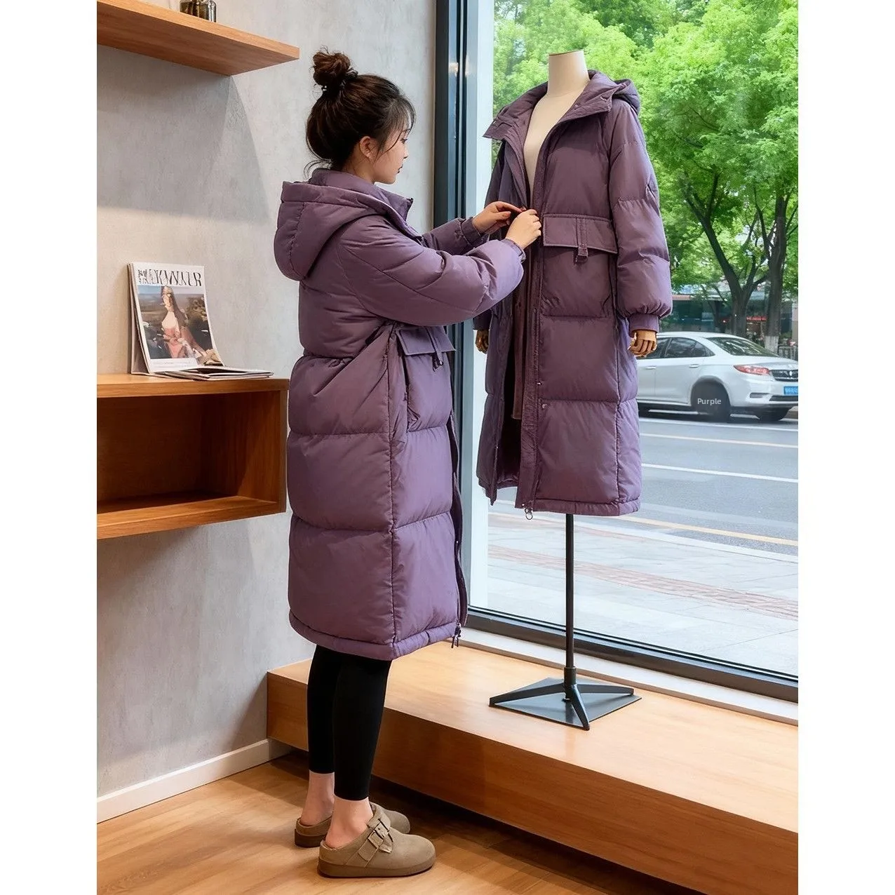 

Женская пуховая хлопковая куртка средней длины, свободная посадка, теплая верхняя одежда, зима 2025 г., корейское утягивающее пальто