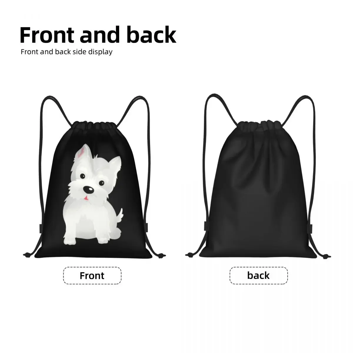 Cute Westie Puppy Dog Drawstring Bags  Foldable Sports Gym Sackpack West Highland White Terrier Training Storage Backpacks