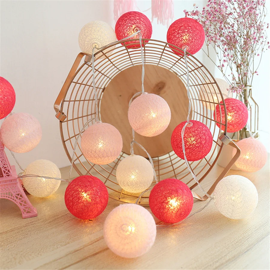 6cm Cotton Balls Christmas String Lights USB/Battery Operated 3M 20LED Fairy Lights for Party Wedding Bedroom Garland Decoration