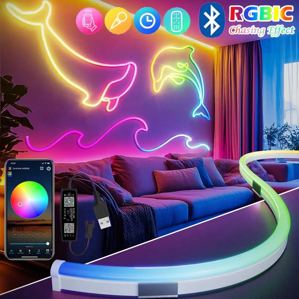 Bande Lumineuse LED RGBIC Néon SMD3030 Rétro-Éclairage TV avec Musique Divisée, Bluetooth, Luces Shoous Decor Smart ZENGGE Andrea