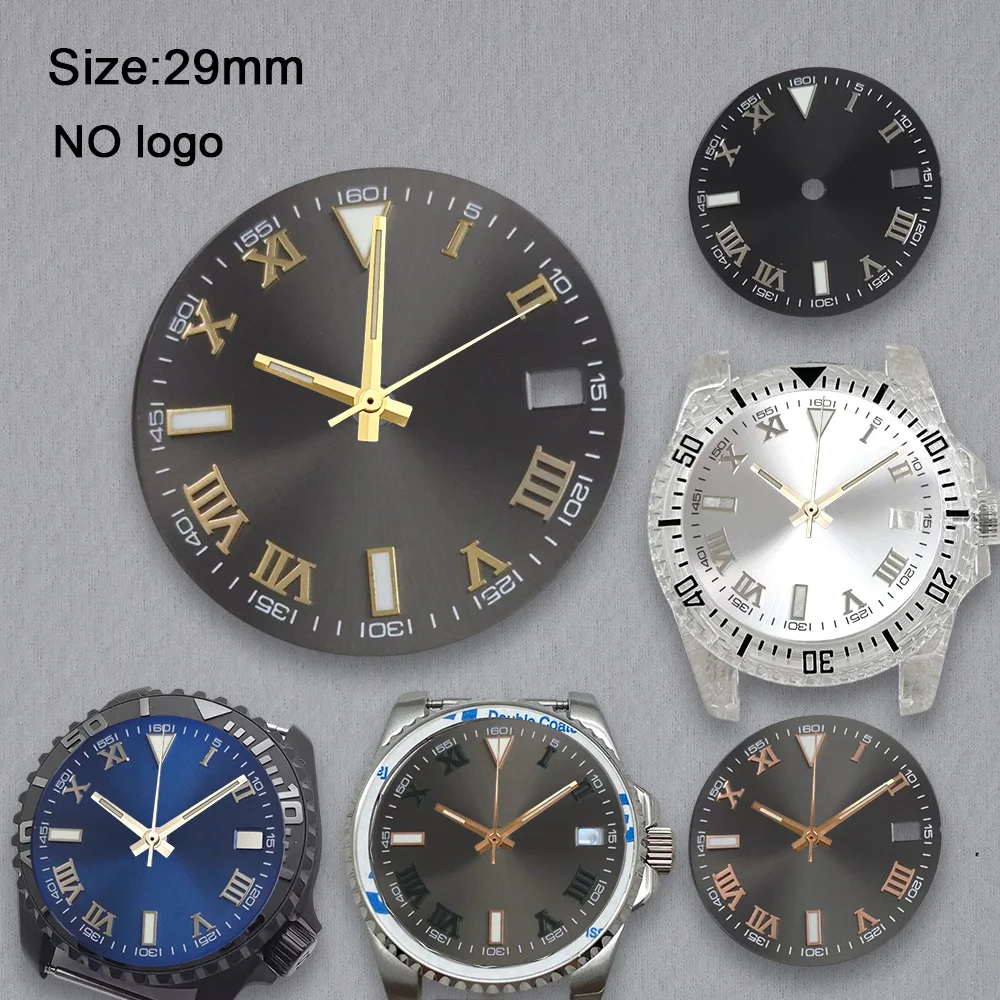New 29mm No Logo Roman Numerals Blank Dial For NH35 Movement Custom Logo Watch Dials Hands Accessories Repair Tools