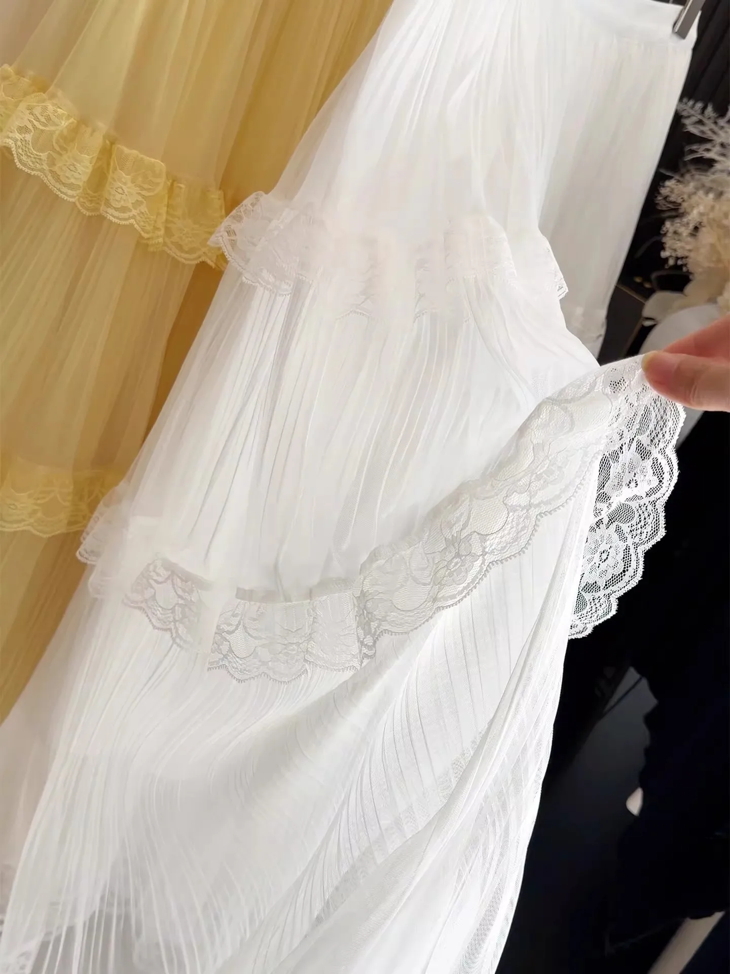 Retro Süßer Weißer Langer Rock für Damen, Lässiger Lockerer Rock mit Hoher Taille, Eleganter Vintage-Rock mit Spitzenbesatz, Koreanischer Sommer-Langrock – Detail 18