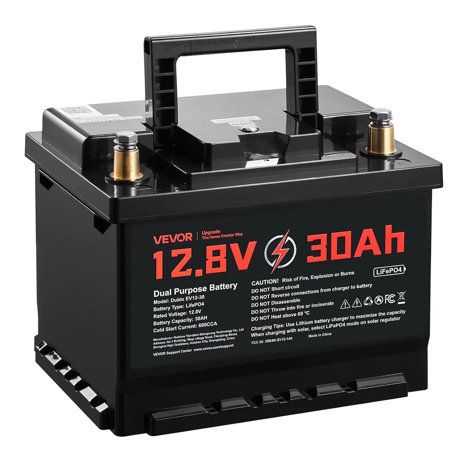 12V 30Ah LiFePO4 Battery, 600CCA Group 47 Deep Cycle & Starter with BMS for RV Marine Trolling Motor Car Starting, Customized