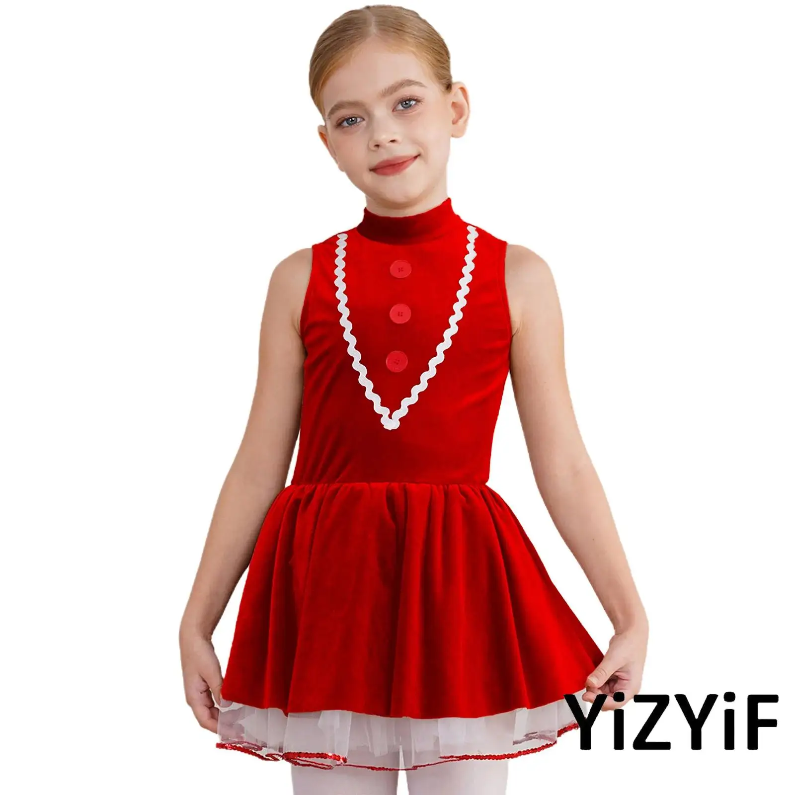 

Girls Santa Velvet Tutu Dress Christmas Masquerade Cosplay Party Cookie Dress-up Gingerbread Man Costume Theme Party Ball Gown