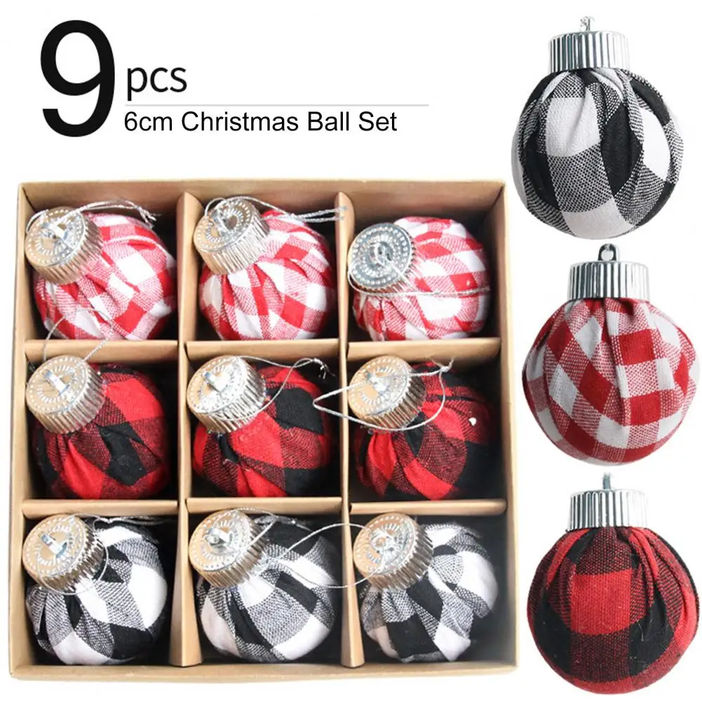 Plastic Christmas Balls Kit Reusable Christmas Ball Set Sparkling Plaid Christmas Ball Set 9pcs Shatterproof Glitter for Xmas