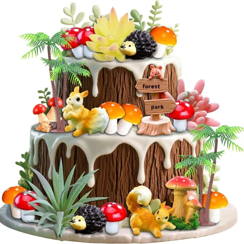 22pcs Squirrel Cake Topper Hedgehog Cake Decoration Woodland Birthday Party Favors Woodland Baby Shower Decorations