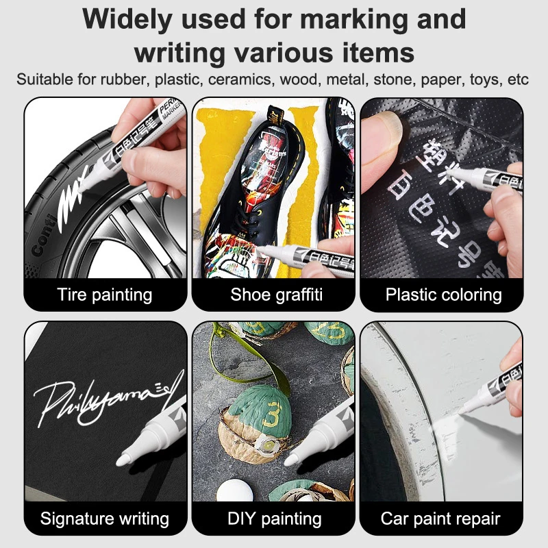 Rotuladores blancos, marcadores de pintura permanentes aceitosos impermeables para madera, plástico, cuero, vidrio, piedra, suministros de arte de Metal