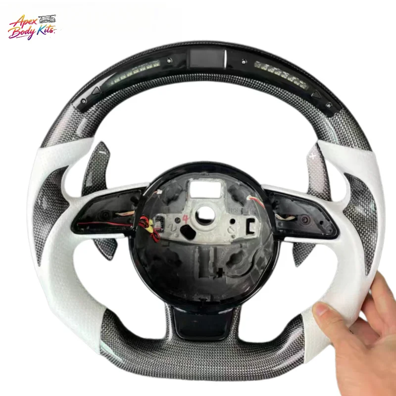 LED Carbon Fiber Leather Steering Wheel for Audi RS5/A3/A4/Q5 Racing Shift Indicator Performance Upgrade