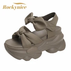 Sommer hohe Plattform Frauen Sandalen 9cm Keil Absätze Bowknot Slipper Mode außerhalb klobigen Sandalen Strand lässig Rutschen Frau