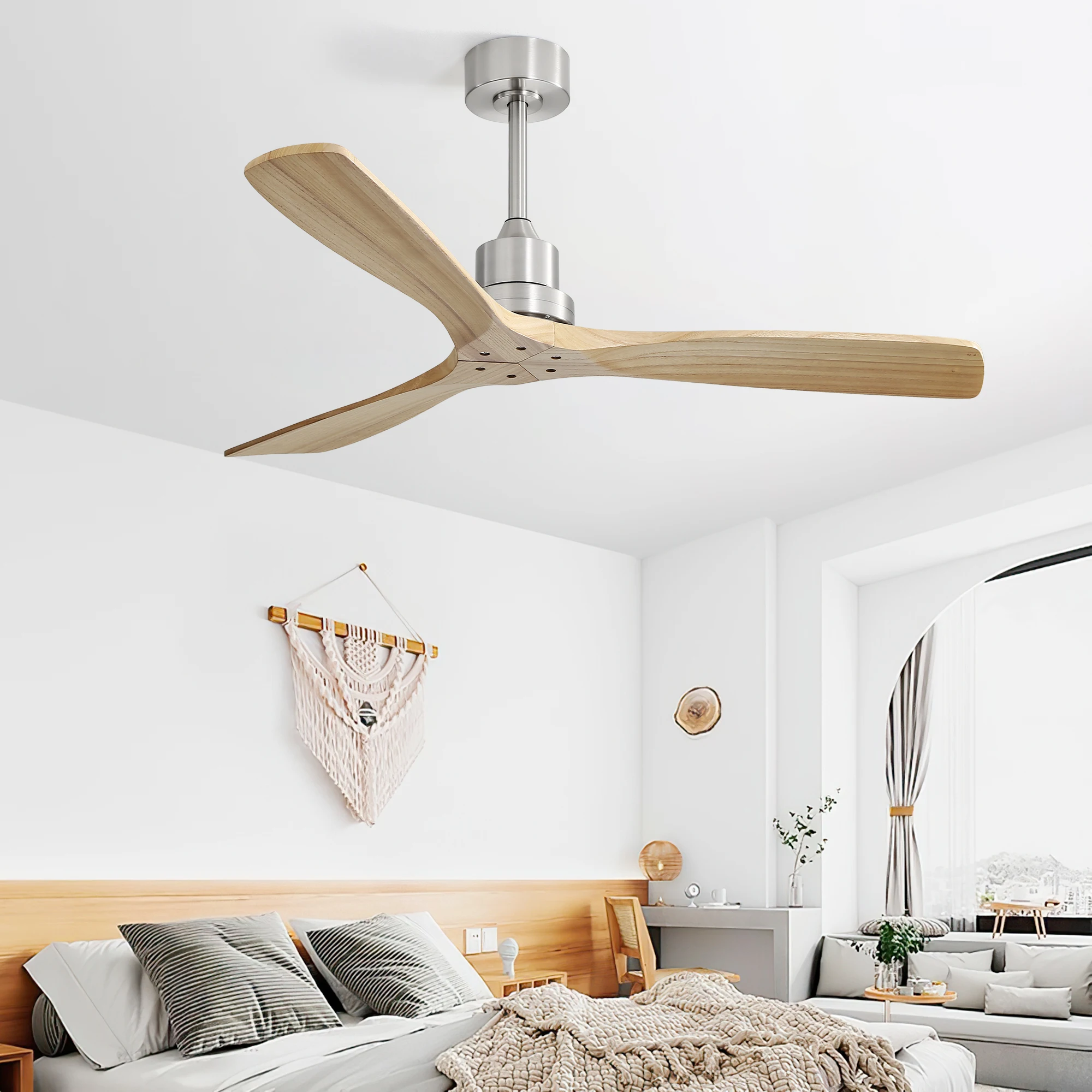 Sofucor Modern 52-inch Ceiling Fan without LED Reversible DC Motor 6-speed High wind 3 Wood Blade and Remote control