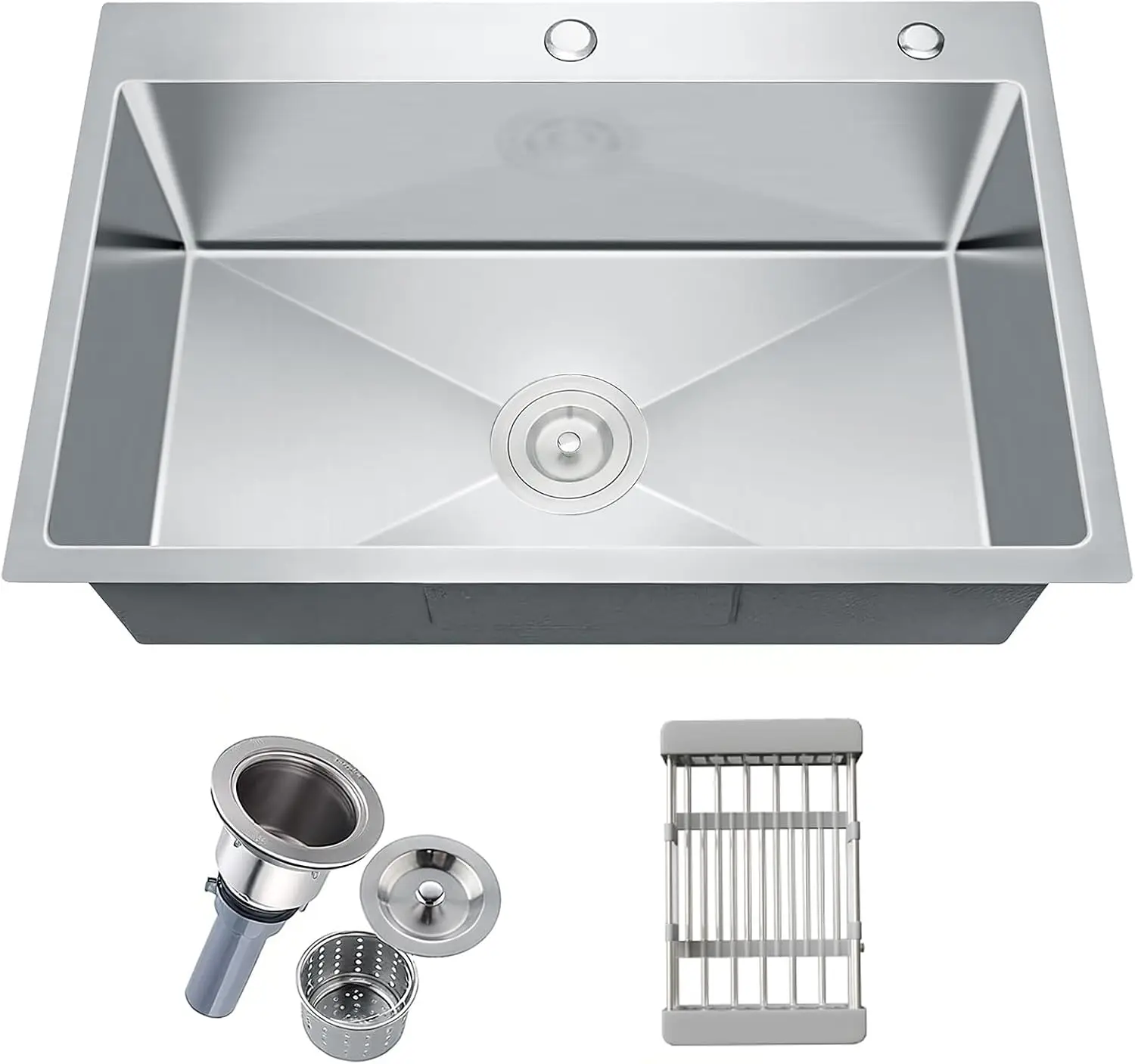 30-inch Single Bowl Workstation Kitchen Sink, Drop-in/Top-Mount Stainless Steel with Nano Coating & Basket Strainer, 30"x18"x9"
