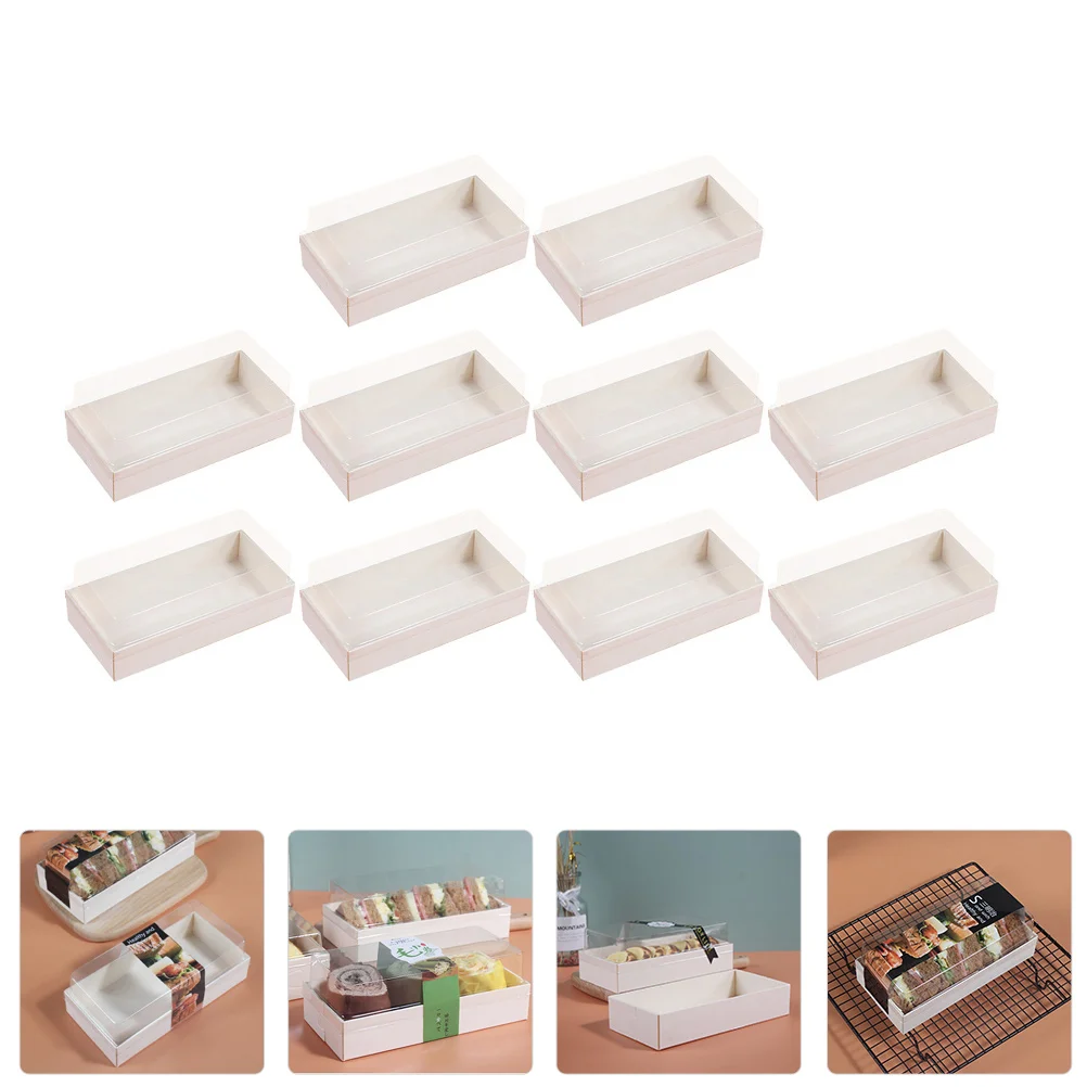 

10 Pcs Clear Storage Bins with Lids Cake Box Containers for Food Bakery Packing Boxes Disposable Khaki Poplar Wood Party Favor