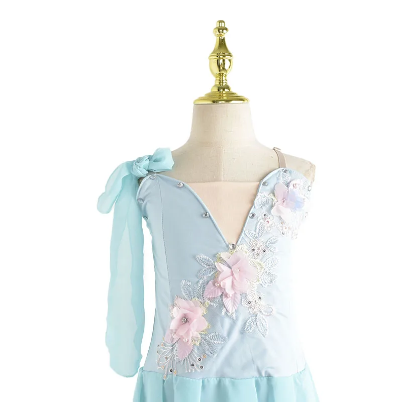 어린이 발레 드레스 소녀 핑크 블루 화이트 쉬폰 클래식 레오타드 발레 드레스 어린이를위한 현대 무용 중국어 슬링 드레스