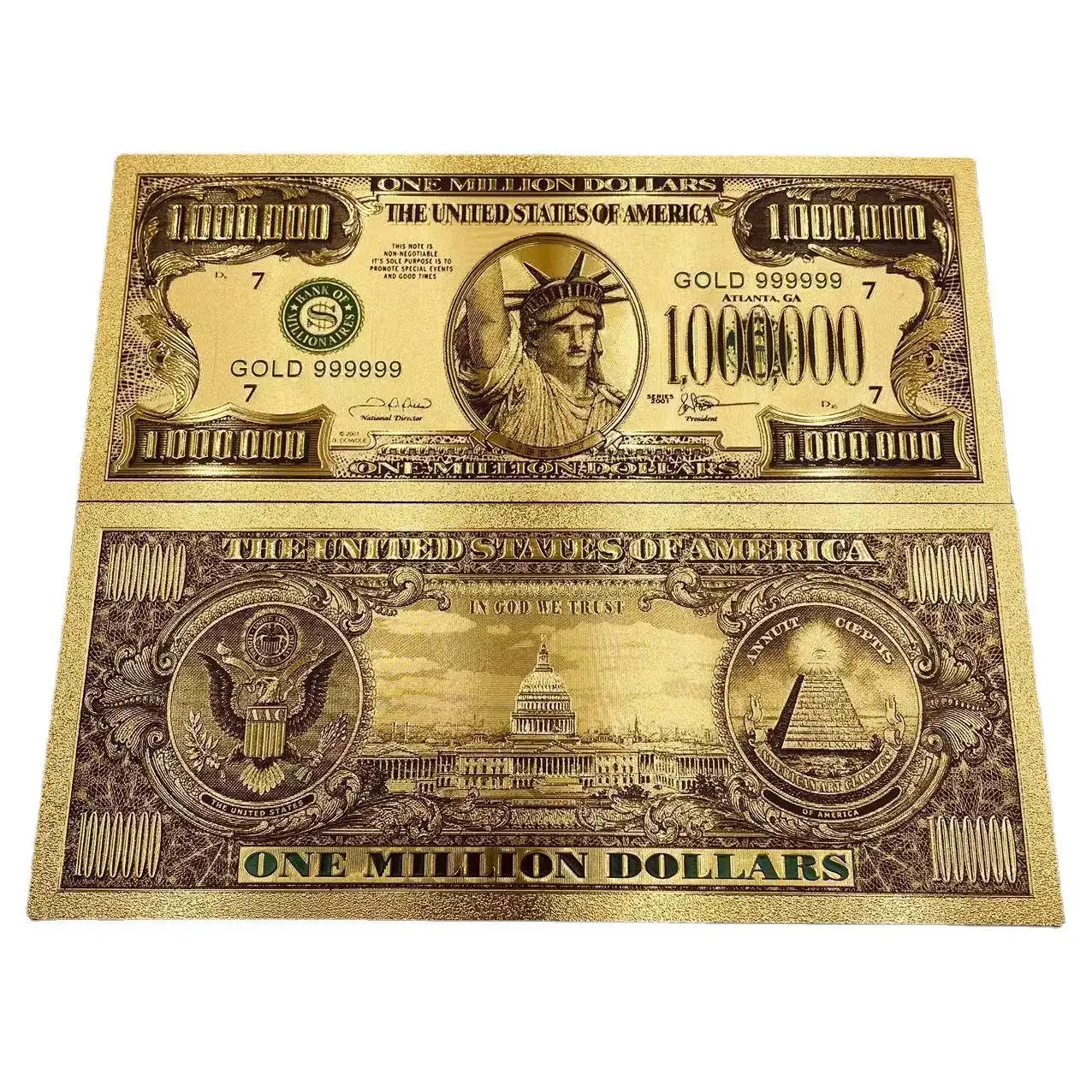 New America Bill in 24K Gold Plated For Collection  Banknote USA 1 Million Dollar Banknote