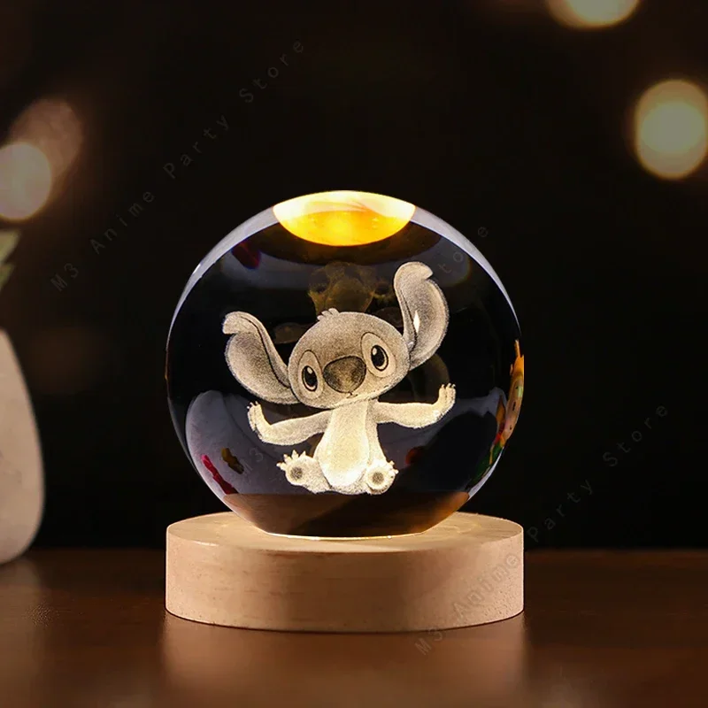 Lilo and Stitch Disney Unique 3D Crystal Ball Lamp LED Luminous Crystal Ball Night Light 5cm Children's Birthday Gifts Glass Toy