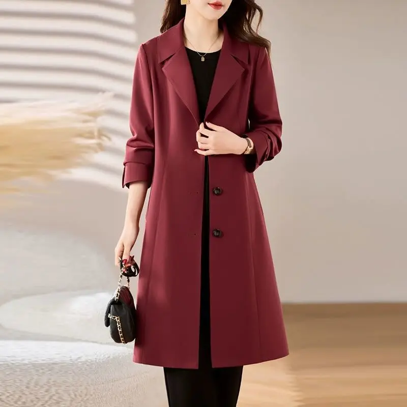 

2025 New Women Trench Coat Fashion Korean Midi Length Outerwear Elegant Loose Women Windbreaker Coat Casual Single Breasted Tops