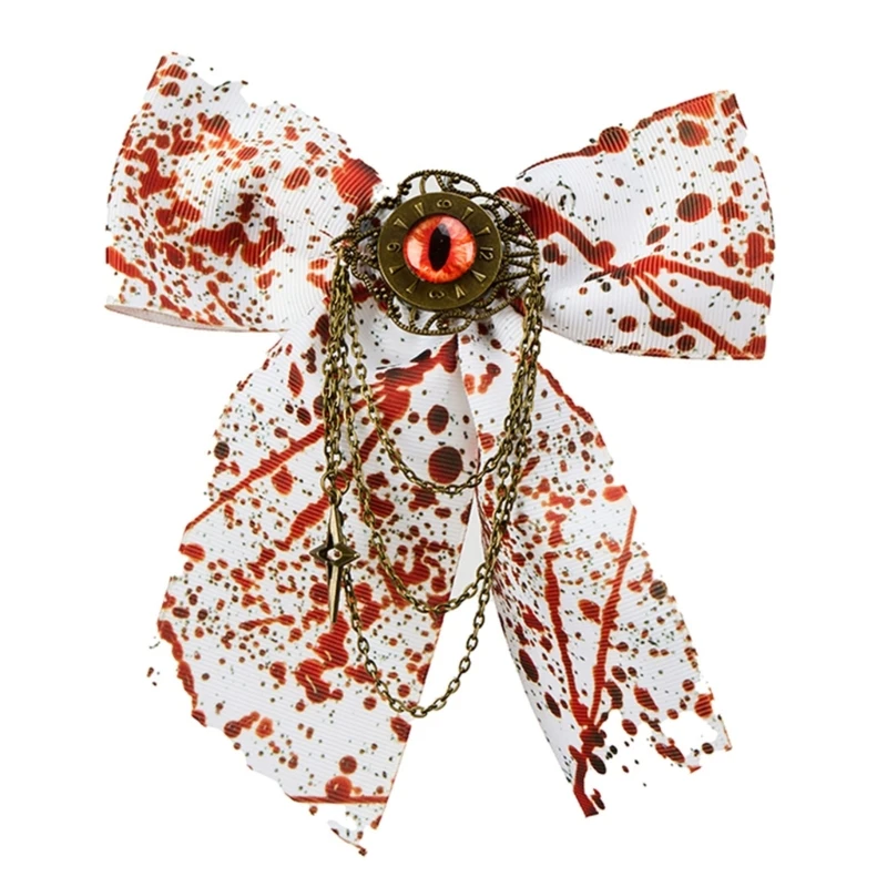 Q39C Halloween Bloody Print Fabric Bowknot Hair Clip Headdress With Horror 3D Design For Costume Parties
